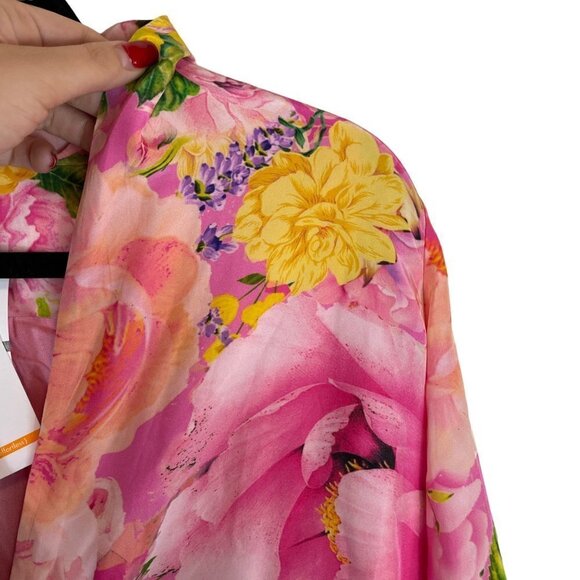 NWT Rococo Sand Leona Floral Print Surplice Neck Ruffle Mini Dress Pink Size XS - Picture 7 of 12